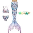 thumbnail image 1 of 4PCS Mermaid Tails for Swimming for Girls Kids Mermaid Swimsuit Costume Princess Bikini Set Bathing Suits_Special Gift, 1 of 5