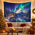 thumbnail image 3 of Snowy Cabin Beside a Reflective Aurora Lake, Cozy Digital Art for Nature Lovers, Winter Mountain Decor, Christmas Gift, Tapestry Wall Hanging for Living Room and Study Room, 3 of 7