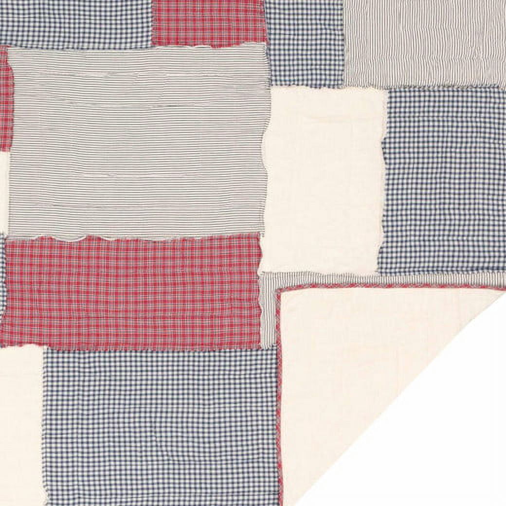 VHC Brands Hatteras Patch Patchwork Flax Cotton Linen Blend Bedding Pre-Washed King Quilt, 110x97, Americana Red