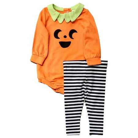 Infant Boys & Girls Orange Pumpkin Halloween Bodysuit & Stripe Pants Set 12m