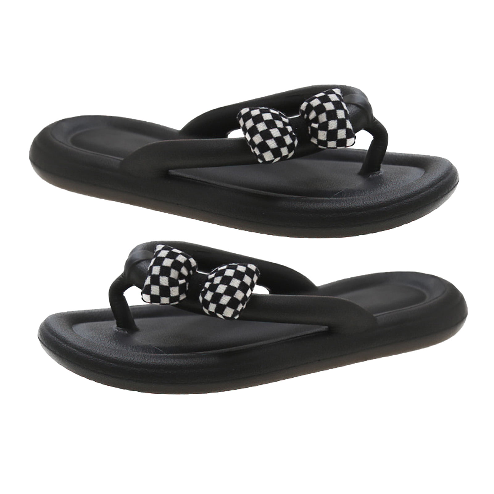 Women Flip Flops Soft Sole Summer Slippers with Bowknot Decor Girls Sandals for Home Beach Black 36 37 Size
