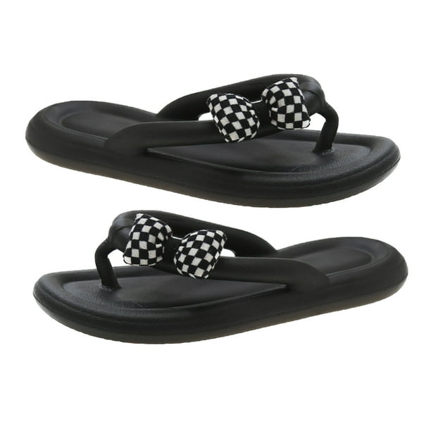 Women Flip Flops Soft Sole Summer Slippers with Bowknot Decor Girls Sandals for Home Beach Black 36 37 Size Walmart