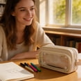 thumbnail image 7 of Lksixu Large Capacity Pencil Case with 3 Compartments, Aesthetic Pencil Pouch with Clear Window, Simple Style Stationery Organizer, Lightweight & Spacious Pencil Bag, Portable Travel Makeup Bag, 7 of 7