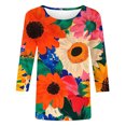 thumbnail image 5 of Women's T Shirts 3/4 Sleeve Plant Printed Tees Graphic Loose Summer Tops Multicolor XL, 5 of 5