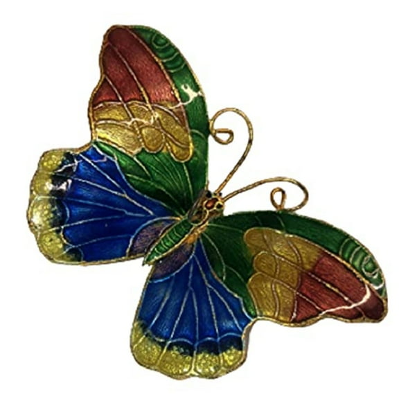 Cloisonne Butterfly Hanging Ornament 3.25 Inches x 3 Inches, Bright Blue