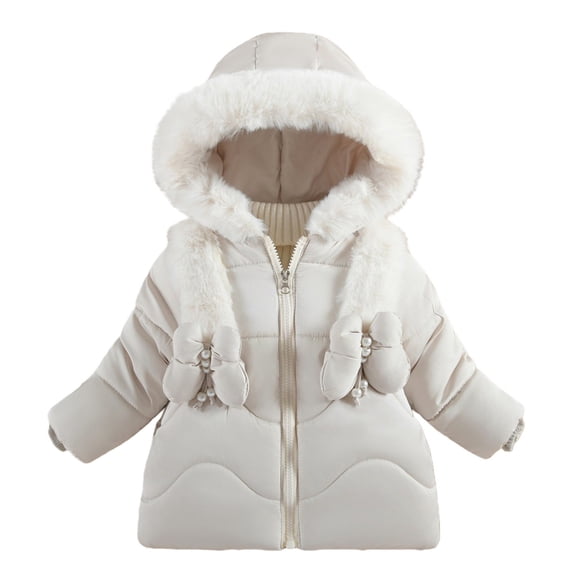 EnJoCho Girls Winter Parka Coat Fa𝗎x F𝗎r Hood Padded Puffer Jacket Waterproo𝖿 Windproof Insulated Snow Jacket Outerwear Kids Toddler Down Alternative Warm Thermal Zip Up