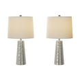 thumbnail image 2 of Lavish Home Set of 2 26-inch Hammered Metal Table Lamp Set with Drum Shades, Silver, 2 of 6