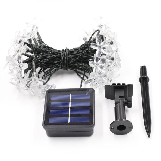 Guirnalda de luces solares, guirnalda de luces LED solares, decoración de jardín impermeable para exteriores, linternas de pesca, luces navideñas decorativas con flores - Luz blanca
