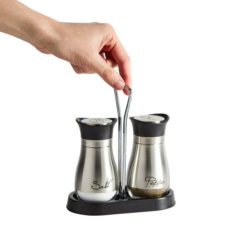 Juvale Stainless Steel Salt and Pepper Shakers Set with Holder