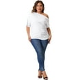 thumbnail image 3 of DARING DIVA Women's Plus Tops One Shoulder Ruched Basic Blouses 3X White, 3 of 6
