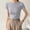 Gray, variant on Womens' Stretchy Ribbed High Neck Short Sleeve Gym Workout Slim Fitted Casual Full Length Top T-Shirt A L