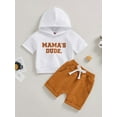 thumbnail image 2 of Bagilaanoe 2pcs Toddler Baby Boy Short Pants Set Short Sleeve Letter Print Hoodie T Shirt Tops + Shorts 6M 12M 18M 24M 3T Kids Casual Summer Outfits, 2 of 8