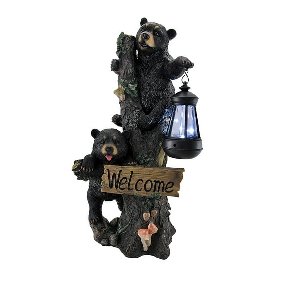 Zeckos Little Rascals Climbing Bear Cubs Solar Light Welcome Statue