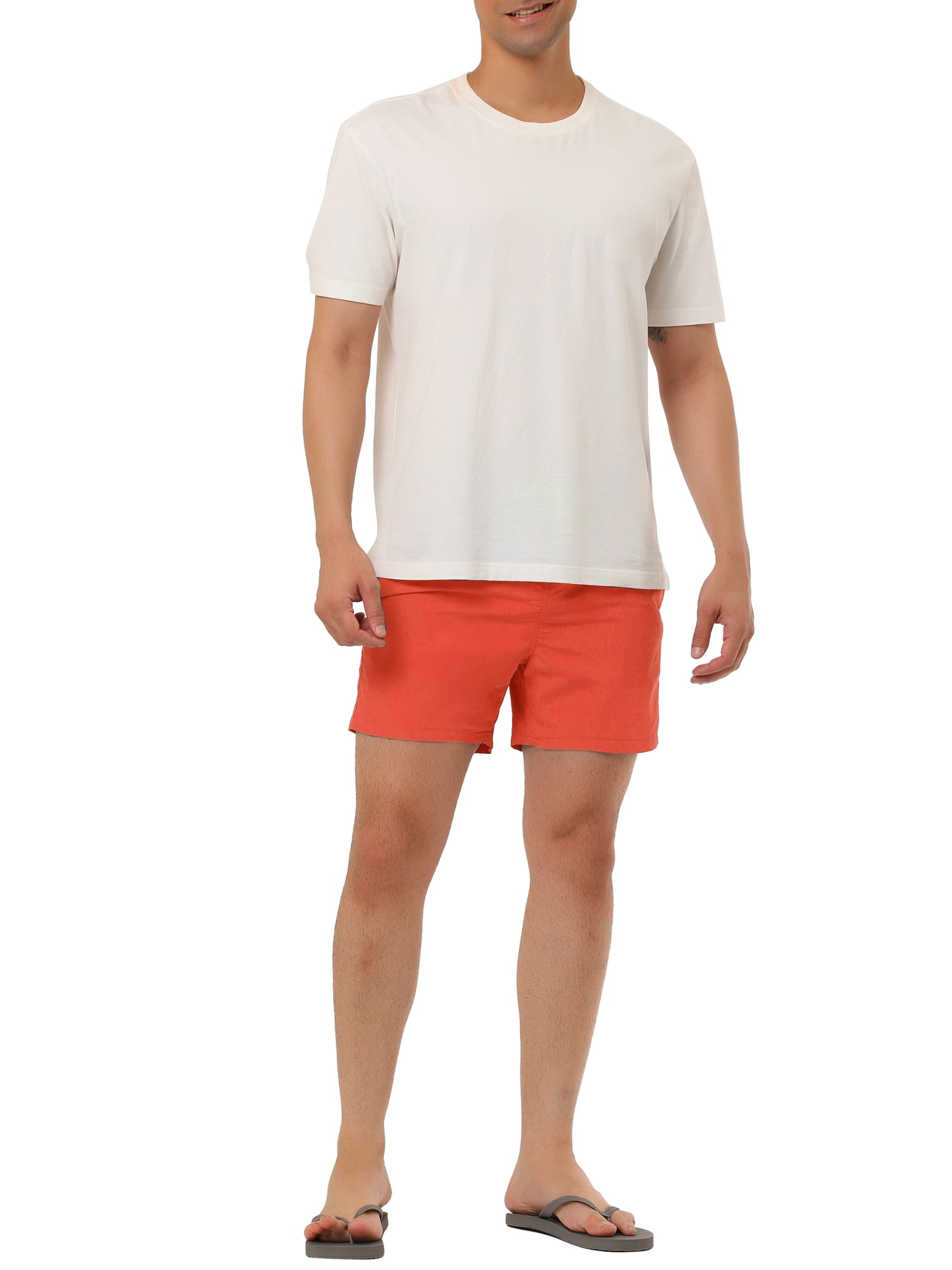 Unique Bargains Men's Summer Beach Shorts Mesh Lining Drawstring Waist Swim Shorts 32 Orange