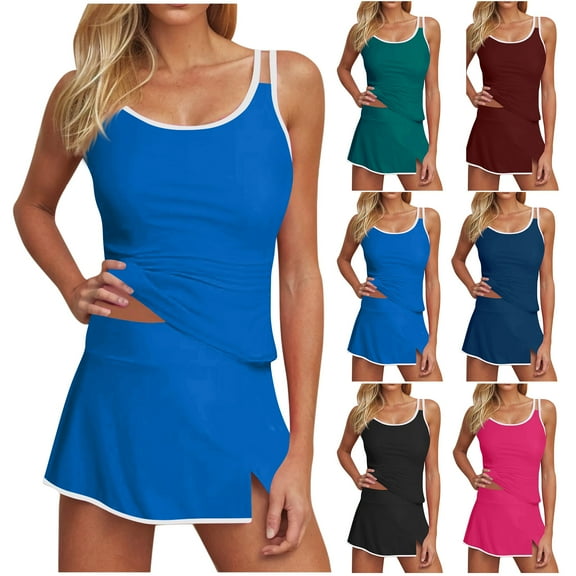 VBTAPA Tankini Sets for Women Color Block Swimsuits with High Waist Swim Skirt 2 Piece Modest Bathing Suit Sales of Today Pink M