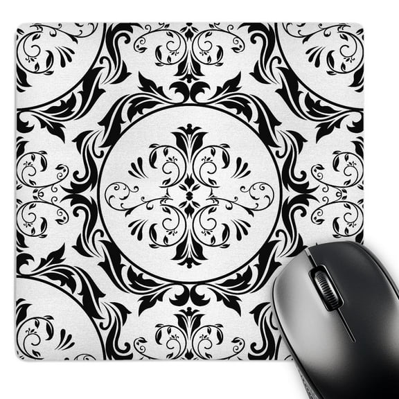 3dRose, Pretty Black and White Art Nouveau Pattern, MousePad