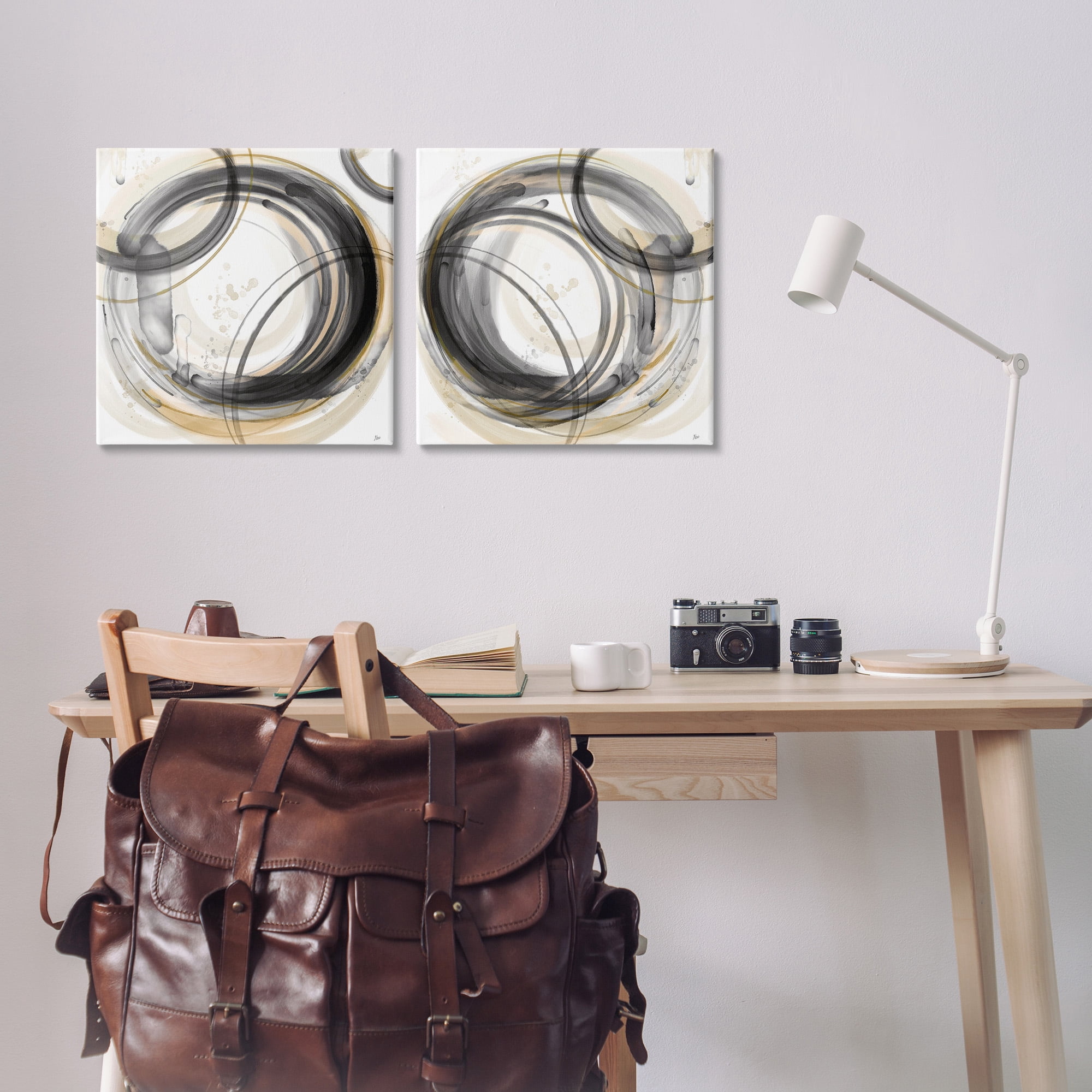 Stupell Industries Concentric Circles Pattern Abstract Painting Gallery Wrapped Canvas Art Print Wall Art, 17 x 17, Set of 2