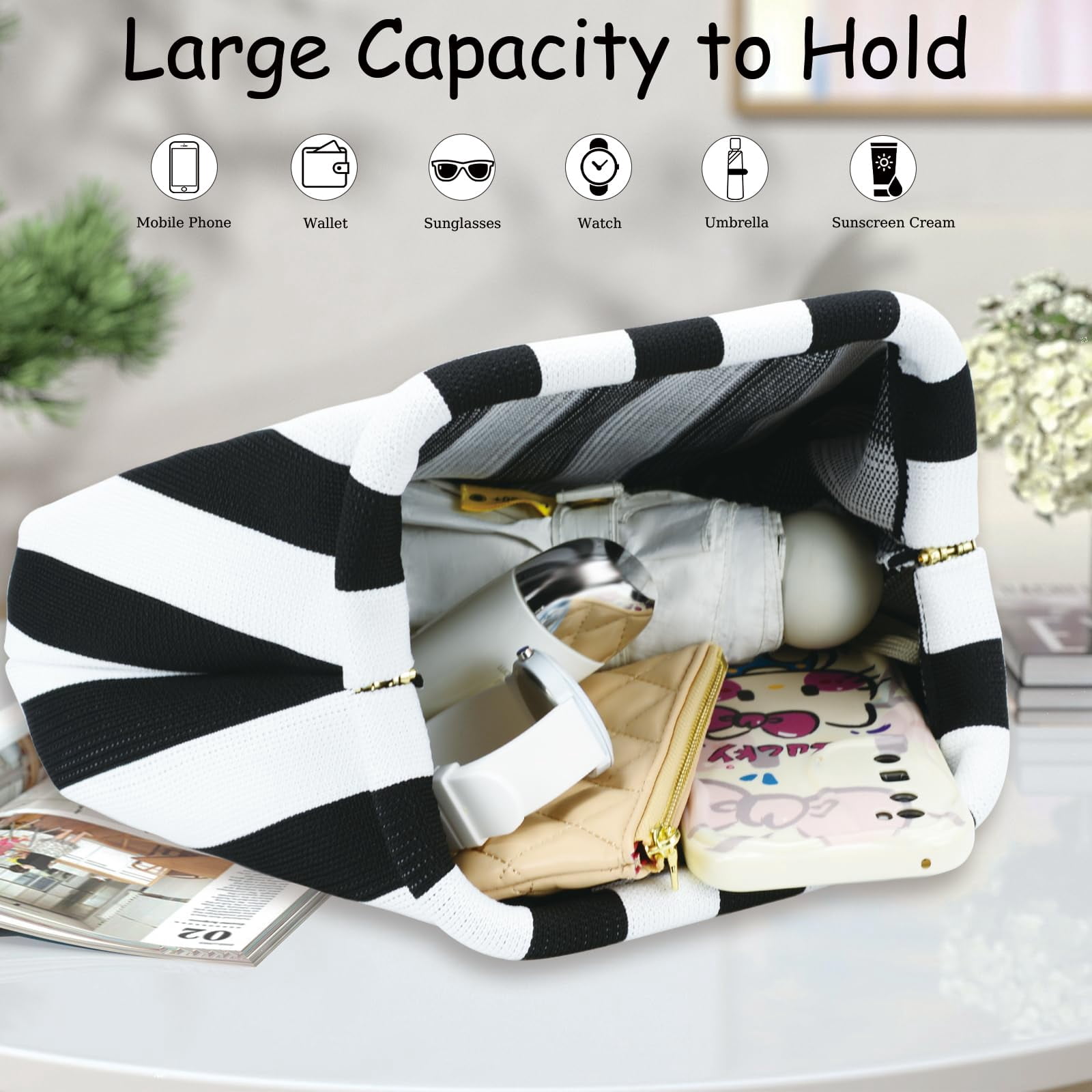 Summer Clutch Purses for Women Casual Crochet Dumpling Bag Colorblock Striped Cloud Clutch Handbags Casual Colorblock Bag Beach Clutch Purses Handbags