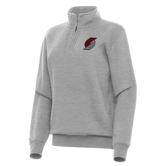 Women's Antigua Heather Gray Portland Trail Blazers Victory Quarter-Zip Sweatshirt