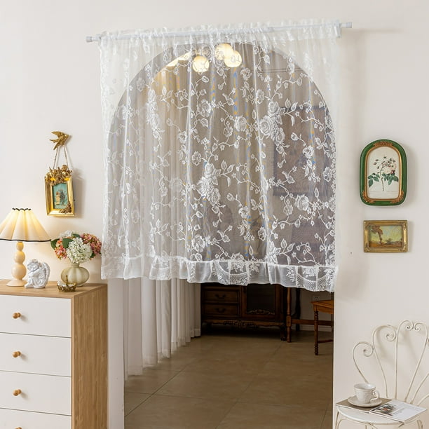 Nvzi Cortinas cortas - Cortinas blancas de 140*100cm - Cortinas con bolsillo para barra de 2 secciones, cortinas de cocina vintage para ventanas pequeñas, cortinas para media ventana.