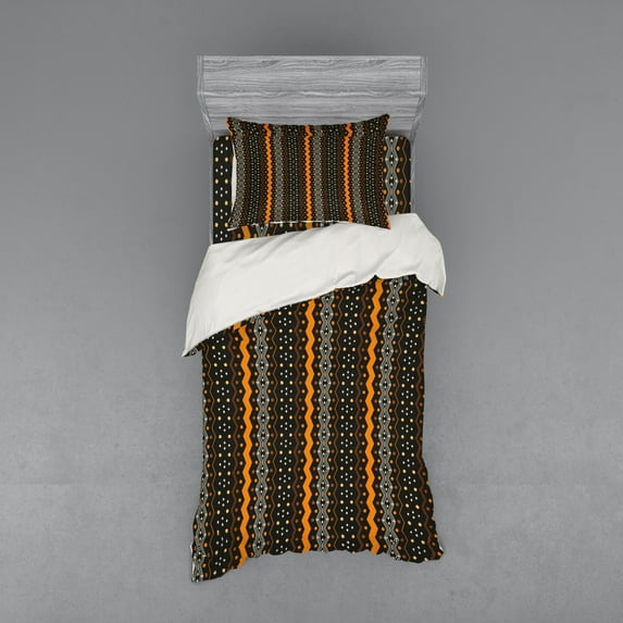 Ambesonne Abstract Bedding Set 3 Pcs, Folk, Twin, Marigold and Black