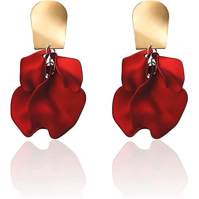 Pendientes largos bohemios de verano con pétalos de rosa de acrílico, pendientes colgantes de flores exageradas, pendientes con borlas florales para mujeres y niñas, ideales para f