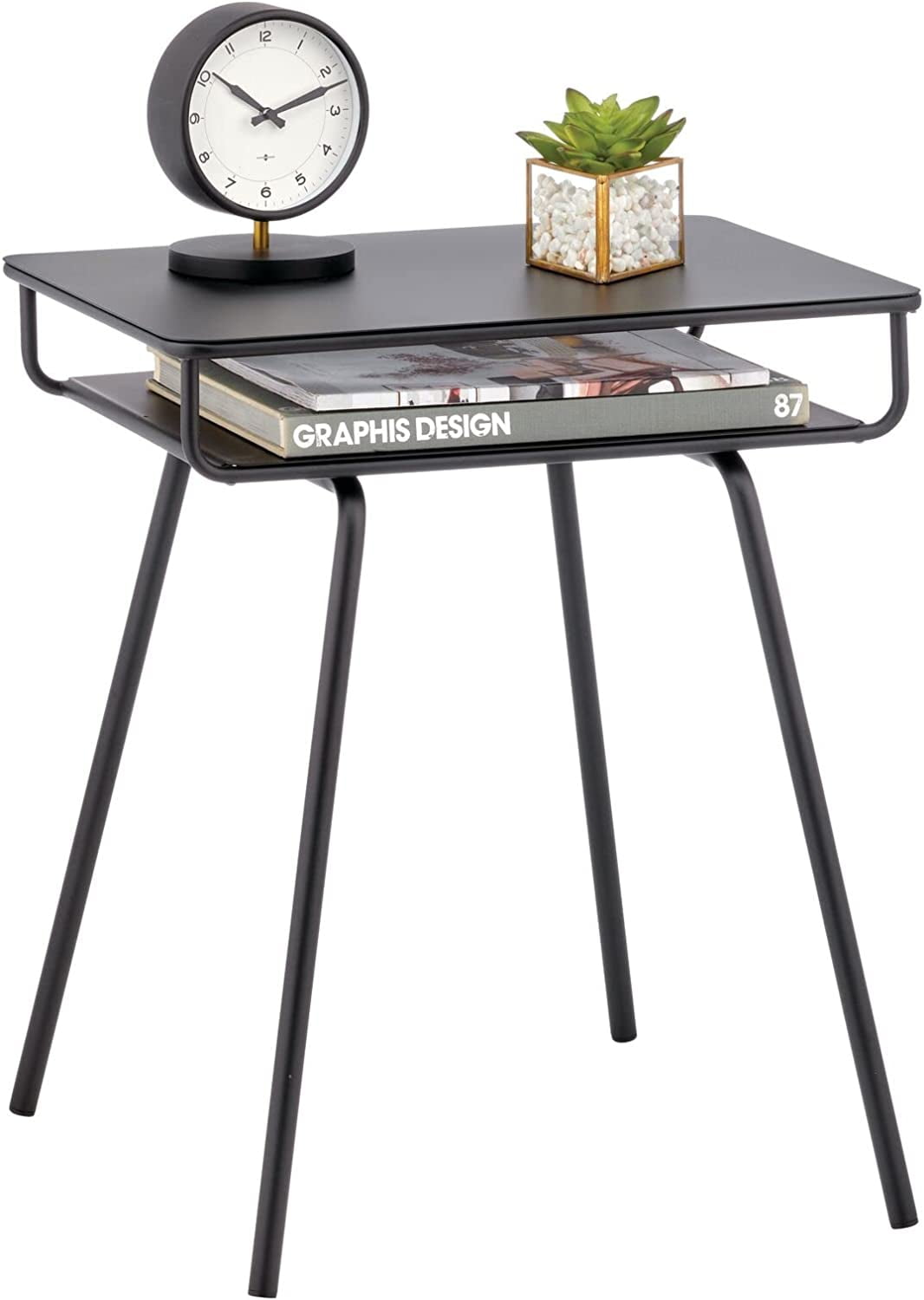 Steel Modern Industrial Side Table with STORAGE Shelf 2Tier Metal