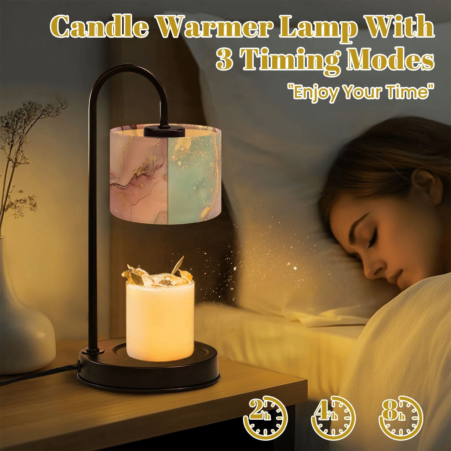 Candle Warmer Lamp with Timer Dimmer Abstract Pink Gold Marble Texture Lavender Teal Fluid Art Waves Candle Lamp Warmer for Jar Candle with 4 Bulbs Gifts for Women House Warming Gifts