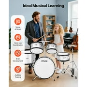 VEVOR Kids Drum Set,5-Piece 16 in Junior Drum Sets, Beginner Drums Set with Adjustable Throne, Cymbal & Two Pairs of Drumsticks, Musical Learning Drums Kit,(Silver)