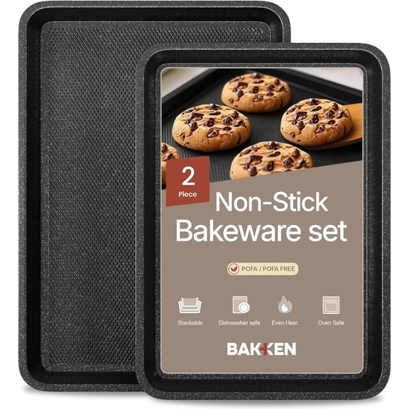 Bakken Diamond Bottom Cookie Sheet Set of 2, Nonstick Carbon Steel Baking Pans, Stackable, Oven Safe 450°F, Small & Medium