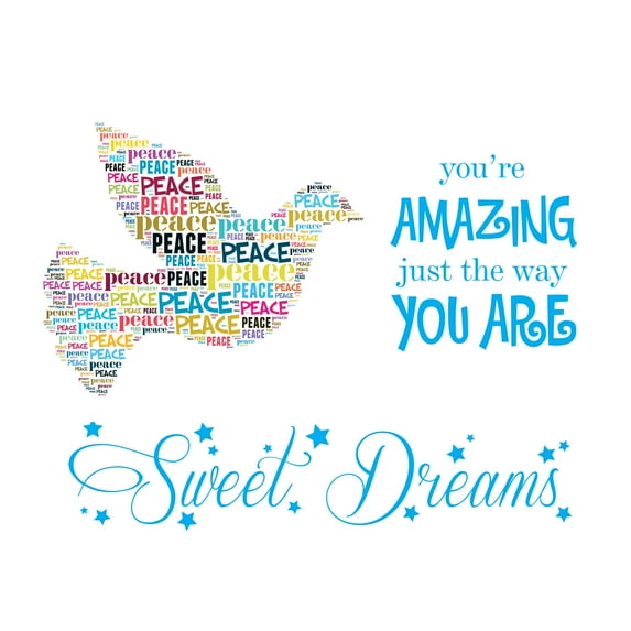 BIRDS - You Are Amazing Just The Way You Are & Sweet Dreams Lettering Art Quotes Decal Sticker Dove Calligram Peace Words Design Vinyl Home Bedroom Wall Decal 40" x 32"