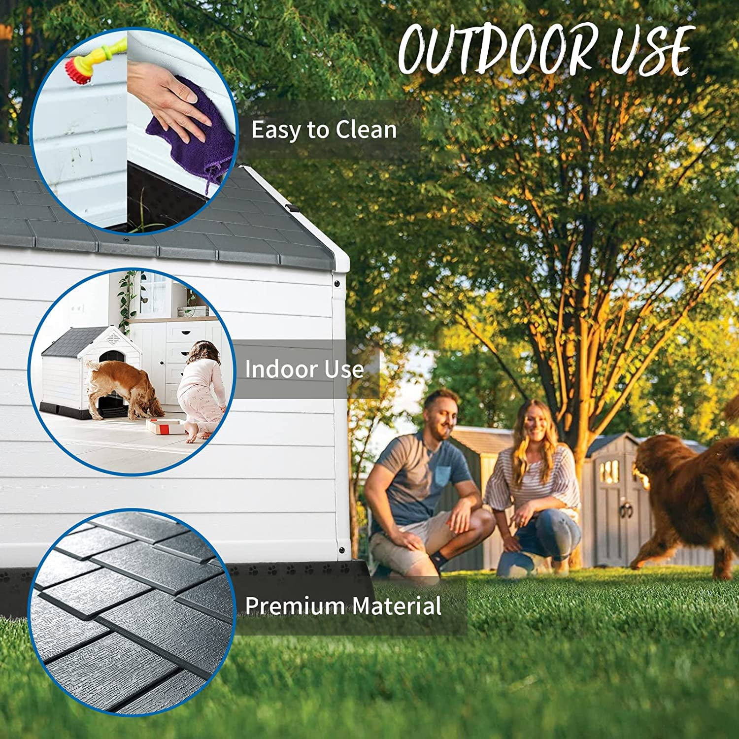 Waleaf Durable Waterproof Plastic Dog House for Small to Large Sized Dogs, Indoor Outdoor Doghouse with Elevated Floor