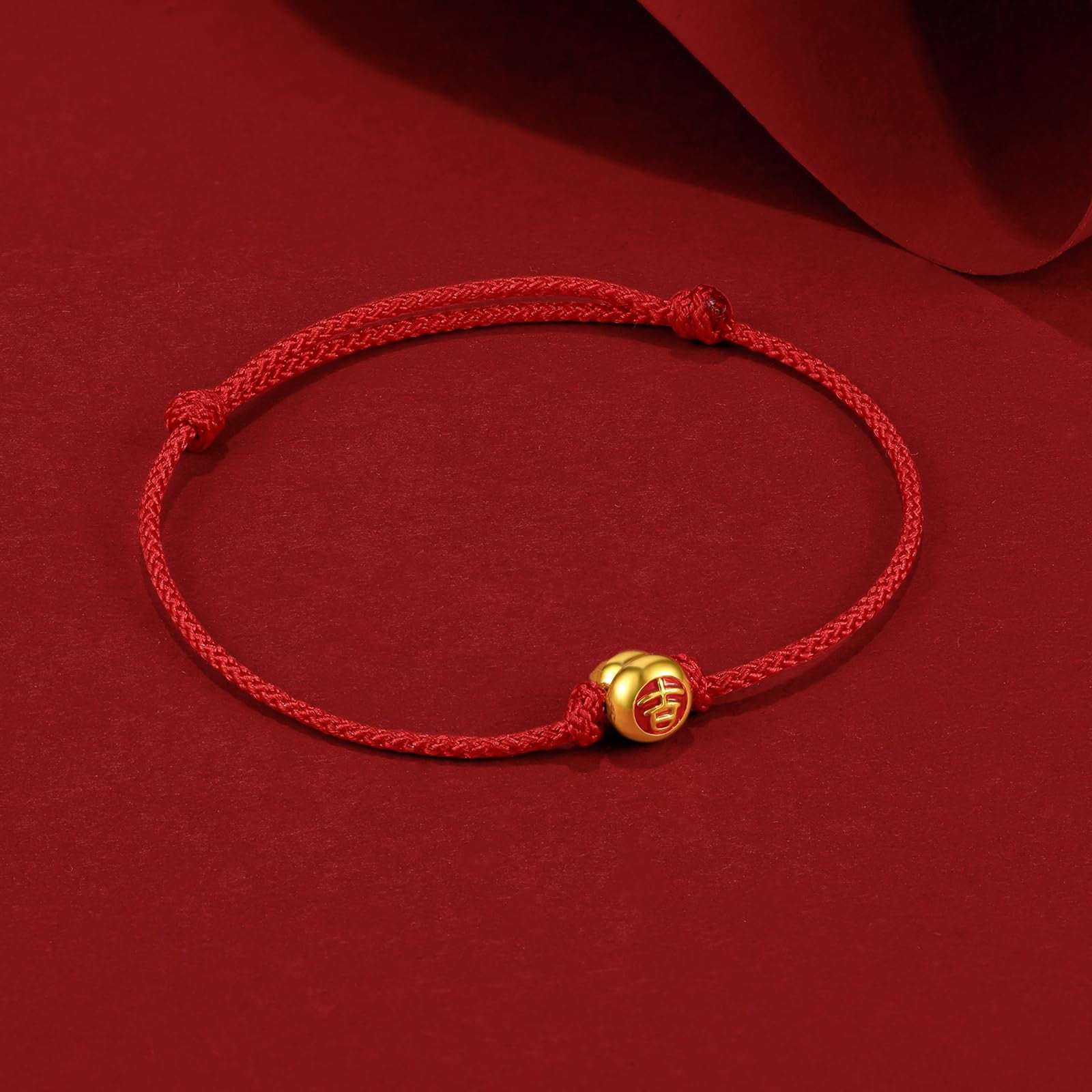 ZHOU LIU FU 24K Gold Gourd Charm Red String Bracelet, Adjustable Hulu Feng Shui Bracelet for Women & Men, Protection & Good Fortune