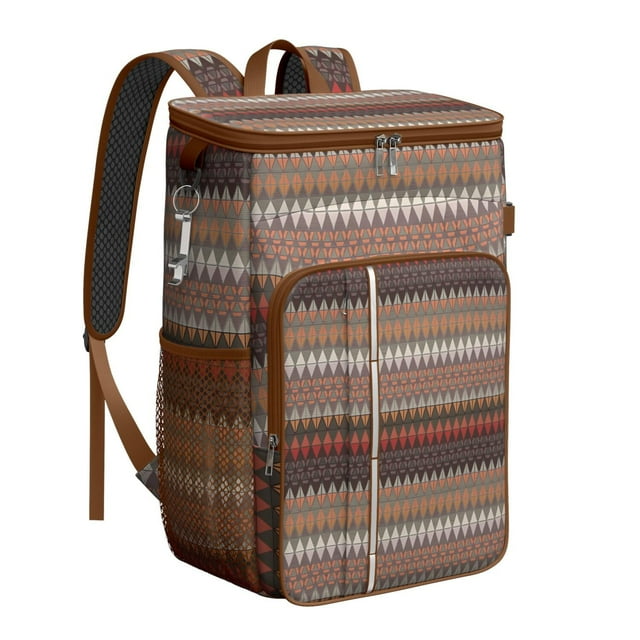 Geometric Insulated Cooler Backpack - 20L Soft Cooler Bag, Plaid Design for Outdoor Adventures