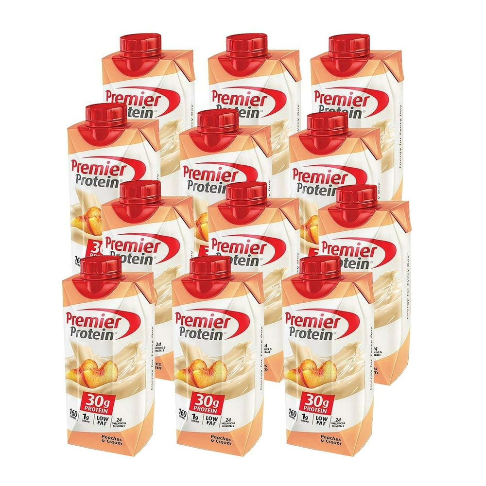 Premier Protein High Protein Shake, Peaches & Cream 11oz each, 12 Pack