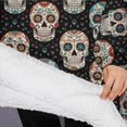 thumbnail image 3 of Oversized Wearable Blanket Hoodie,Black Colorful Skull Pattern Sherpa Blanket Hoodie with Super Pockets,Super Warm Fuzzy Pullover for Women & Men, 3 of 6