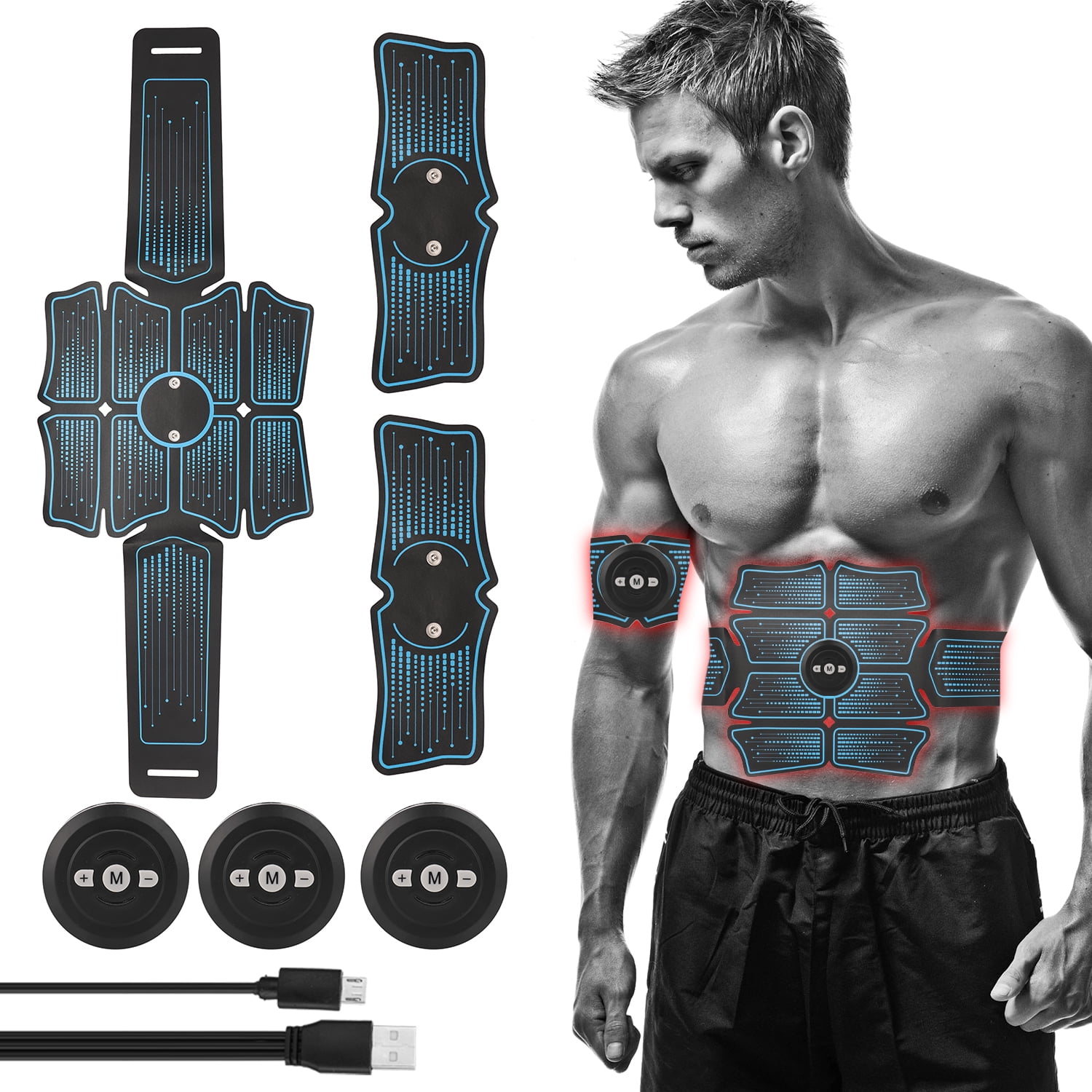 Electrostimulateur Musculaire Ceinture Abdominale EMS USB - Pour Abdomen Bras Jambes - Avec Ceintures Extension