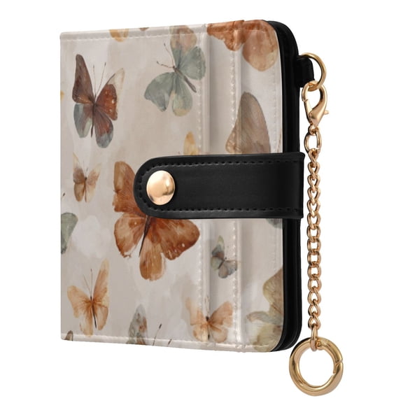 Womens Wallet PU Leather Bifold Small Purse with RFID Blocking Credit Card Holder Earthy Tones Butterflies