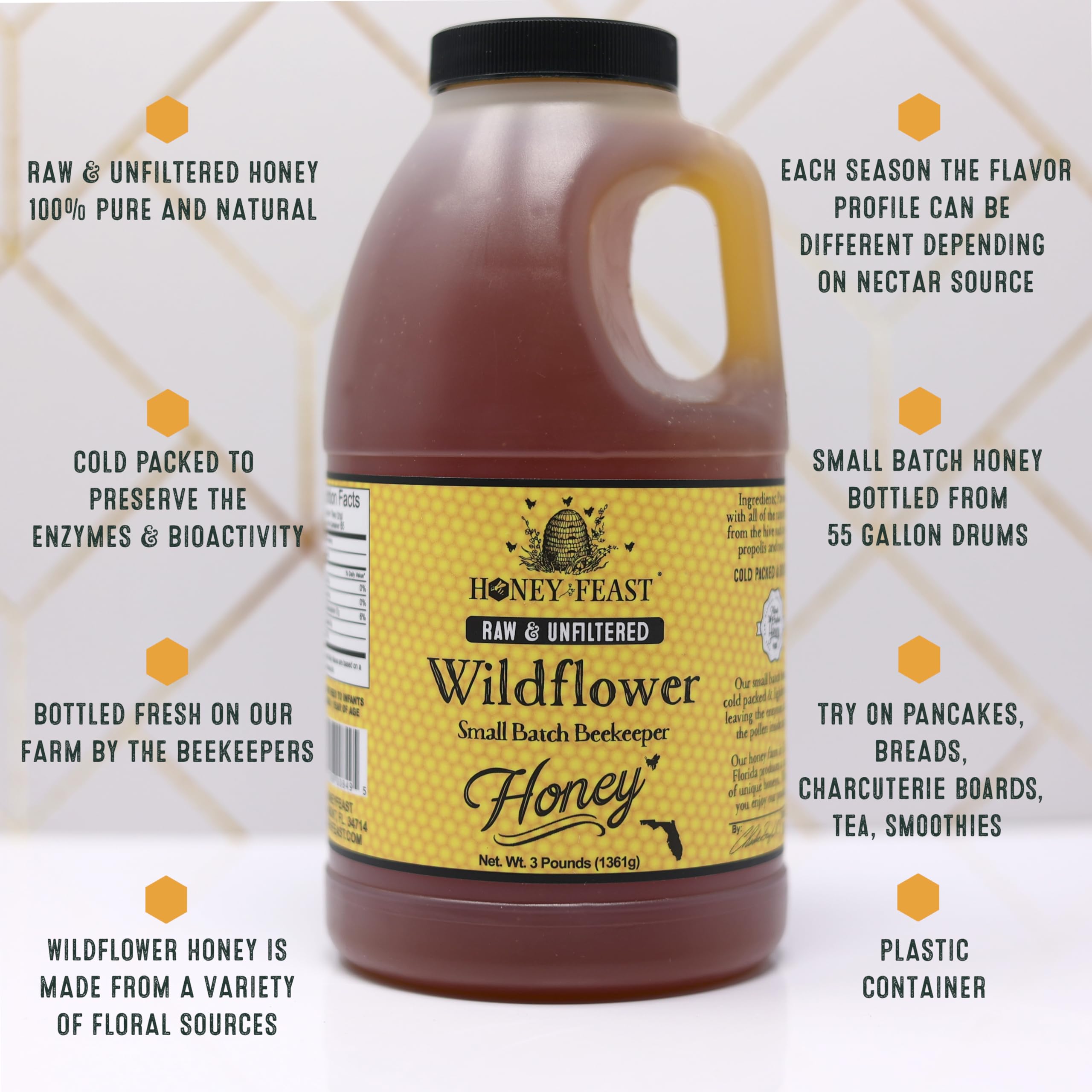 HONEY FEAST Raw Wildflower Honey 3 Pounds (Pack of 2) – From American Organic Floral Sources