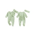 thumbnail image 2 of BemeyourBBs Baby Girl Going Home Outfit Newborn Baby Girls Ruffle Footie Romper Waffle Knit Footed  one-piece  Jumpsuit Long Sleeve Zipper Romper Solid Fall Winter Clothes, 2 of 9