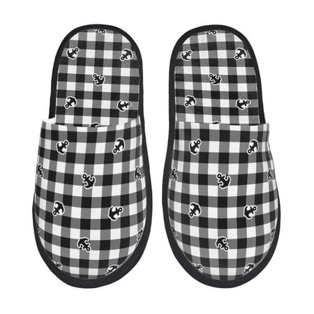 

Rateoe Black Tartan Plaid Pattern Fuzzy Slippers Fuzzy Soft House Slippers Plush Furry Warm Cozy Open Toe Fluffy Home Shoes-Medium