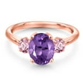 thumbnail image 3 of Gem Stone King 18K Rose Gold Plated Silver Purple Amethyst and Pink Lab Grown Diamond Engagement Ring for Women | 2.10 Cttw | Oval 9X7MM | Gemstone February Birthstone | Size 7, 3 of 6