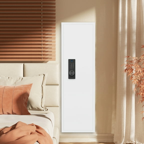 53" Fingerprint Touch Panel In-Wall Safe,Hidden Wall Gun Safe for Rifles with Adjustable Shelves,Assembled Storage Multifunctional Wall Safe for Firearm and Valuables (White-Fingerprint) 17765