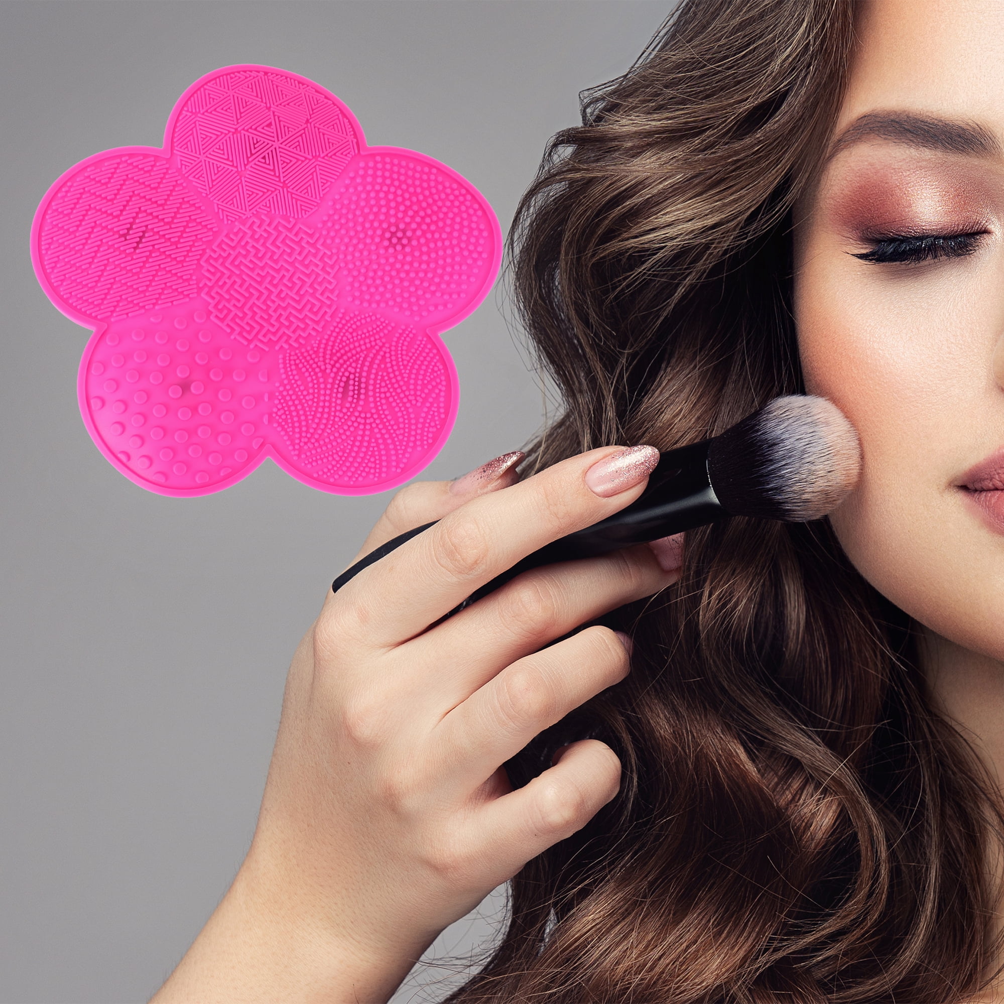 Unique Bargains 1Pc Durable Flower Shaped Makeup Sponge Brush Cleaner Rose Red