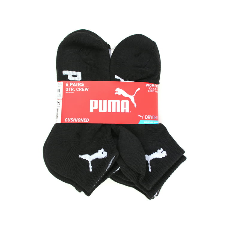 Puma Womens 6 pack Quarter Crew DryCell Moisture Wicking Sport Cushioned Socks 9-11 Black White - Walmart.com