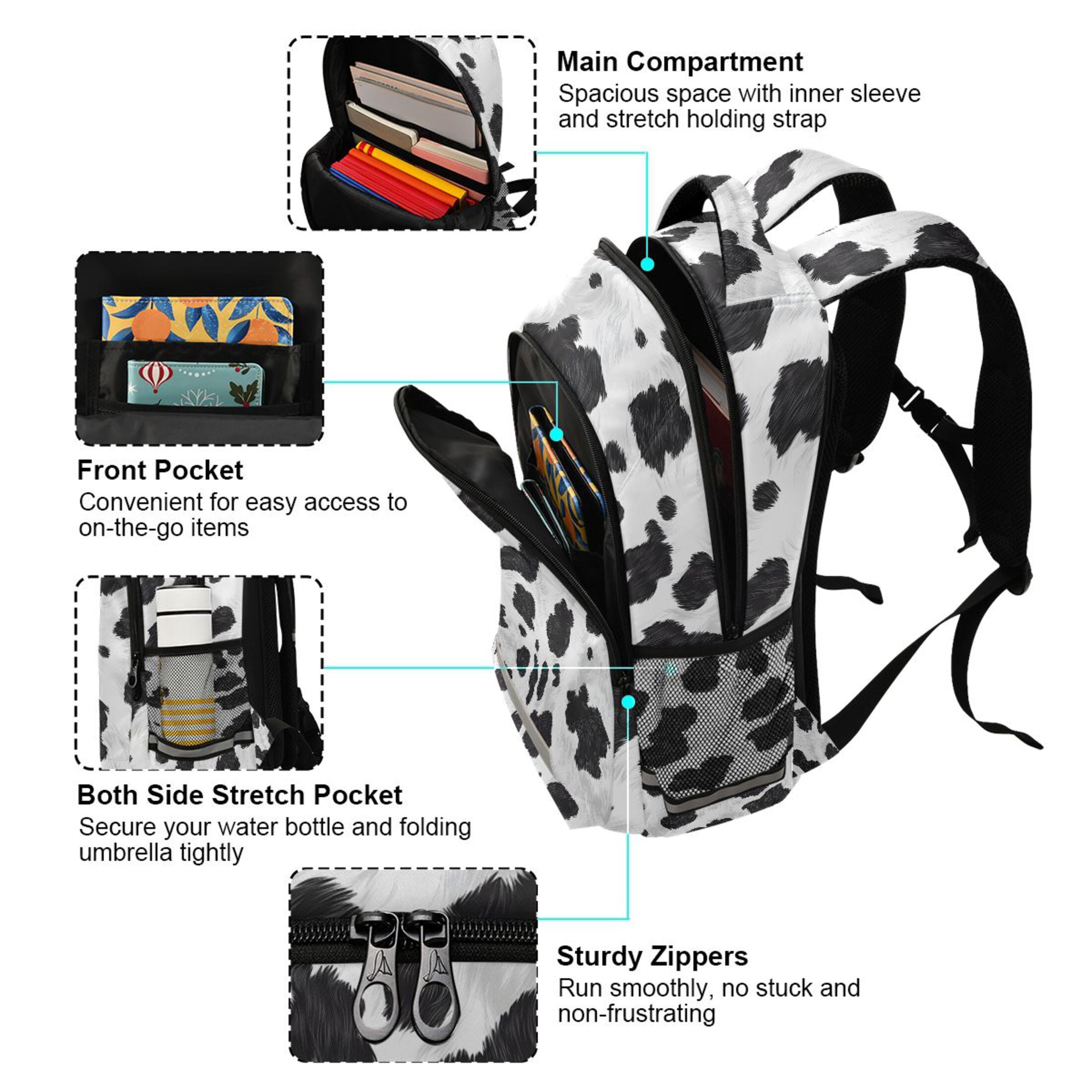 ALAZA Cow Print Backpack Elementary School Bag Bookbag Travel Rucksack