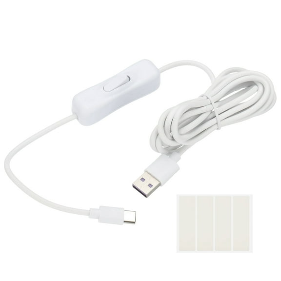 Uxcell 2M USB Cable with ON/Off Switch, USB Male to Type-C Male Extension Cord with Foam Double-sided Tape for LED Desk Lamp LED Strip, White