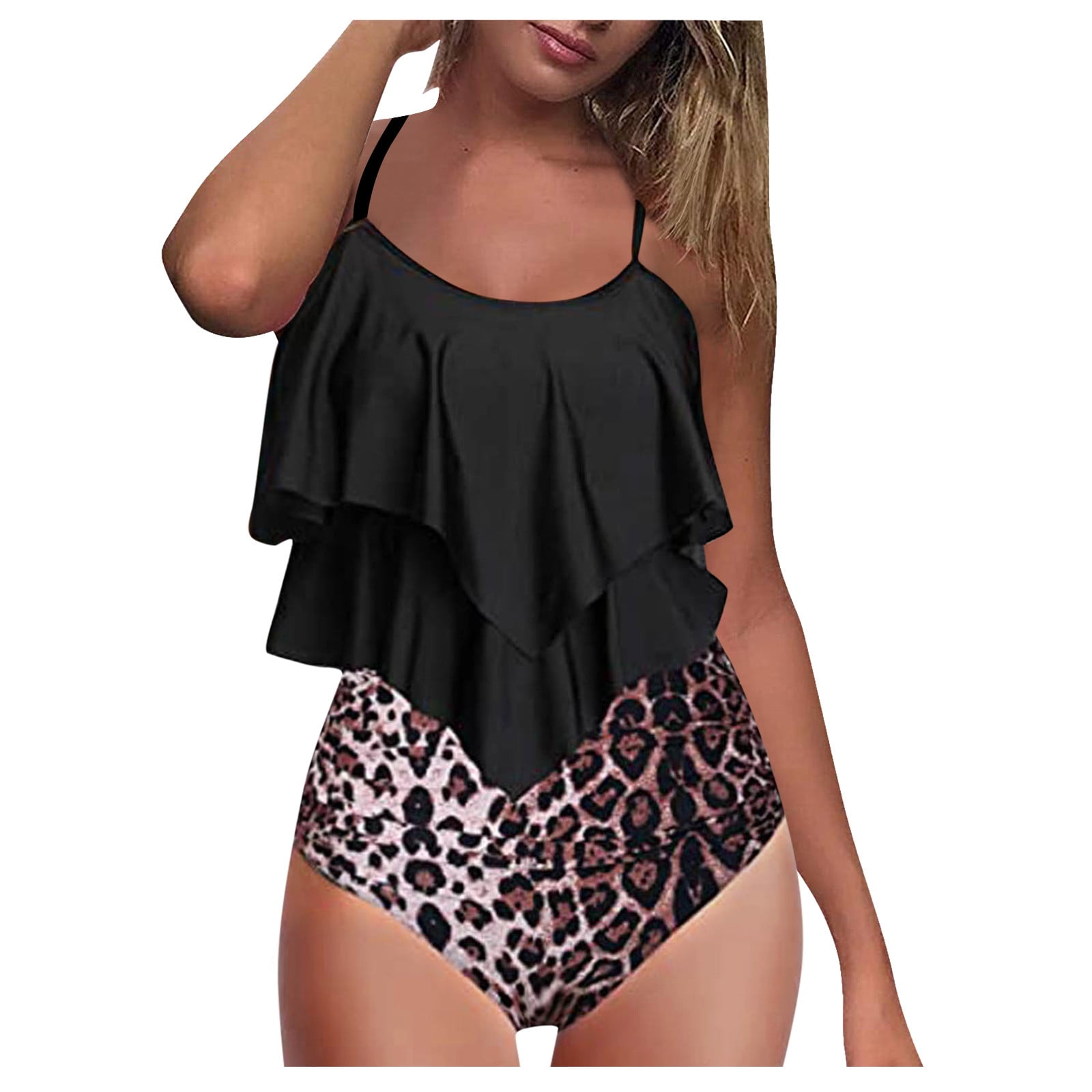 Bikini Swimsuit for Women High Waisted Swimsuits Tummy Control Two Piece Tankini Ruffled Top with Swim Bottom Bathing Suits 