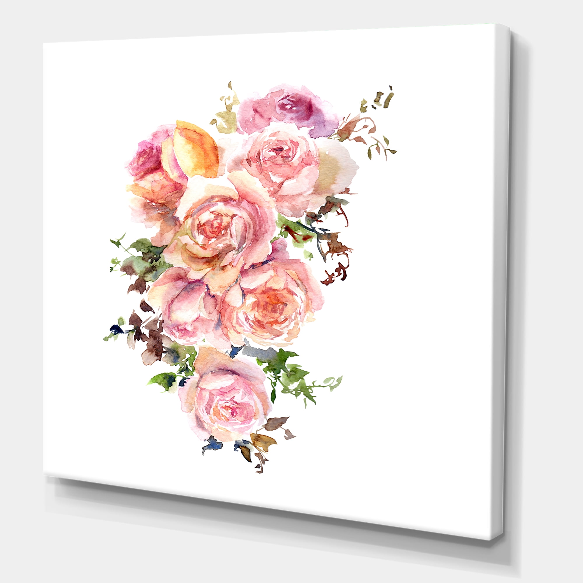 Designart ' Bouquet Of Pink Roses Flowers ' Traditional Canvas Wall Art Print
