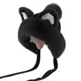 thumbnail image 2 of Lovskoo Women Cute Warm Plush Faux Fur Hood Hat Ear Cover Fluffy Knit Cap Cat Ears Bucket Hat Winter Thick Thermal Hat Black, 2 of 4